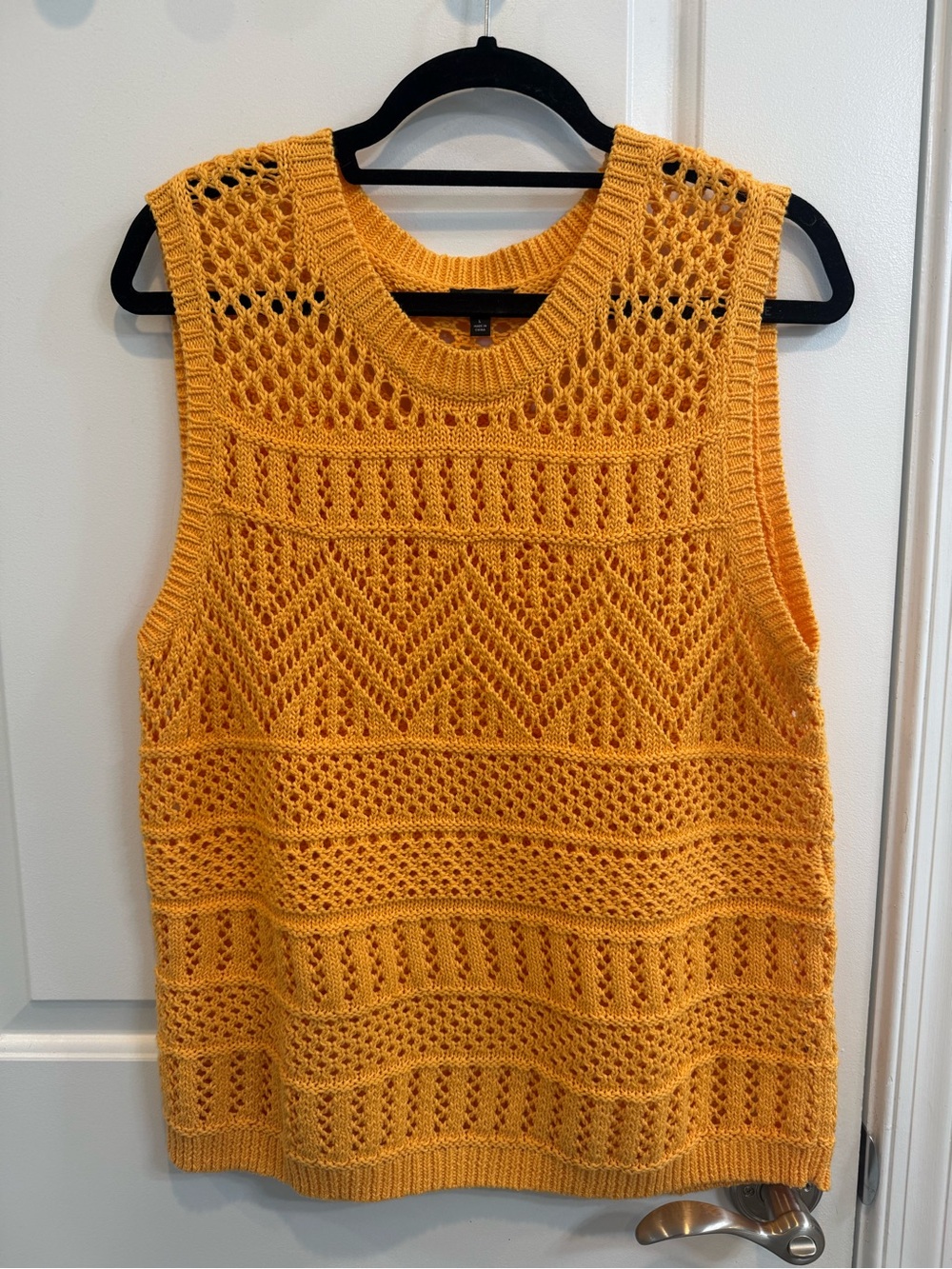 Talbots Marigold Yellow Open Knit Sweater Vest Size L Sleeveless Tunic